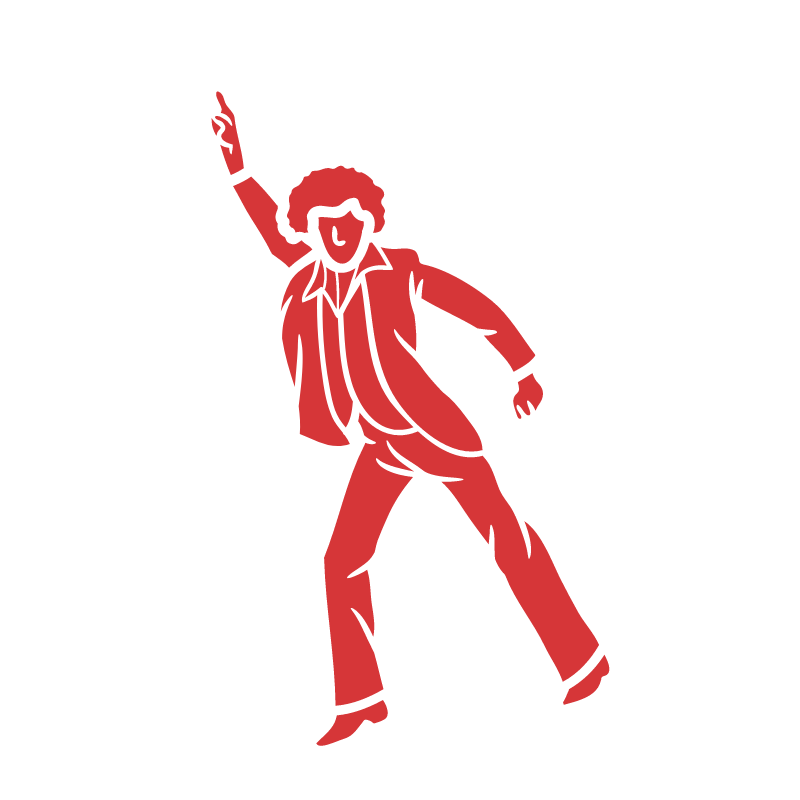 stylized image of a person in a suit in a disco pose